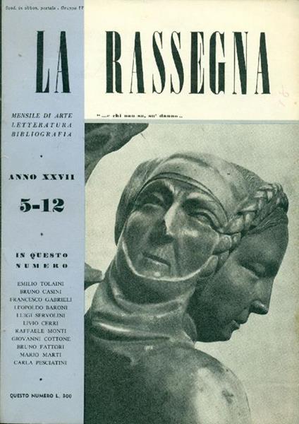 La Rassegna. Maggio-Dicembre 1958, Anno XXVII, N. 5-12 - copertina
