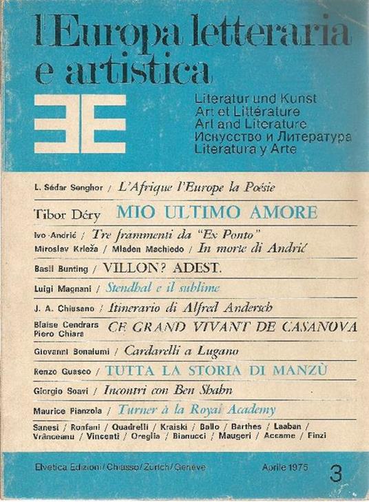 L' Europa letteraria e artistica. Aprile 1975. N. 3 - copertina