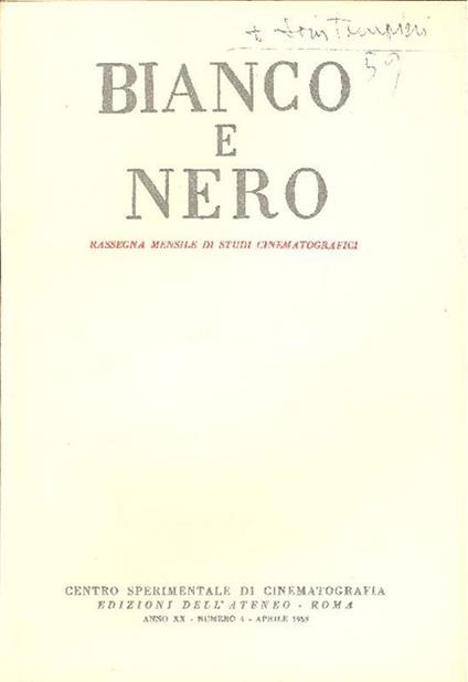 Bianco e Nero. Anno XX, Numero 4, Aprile 1959 - copertina