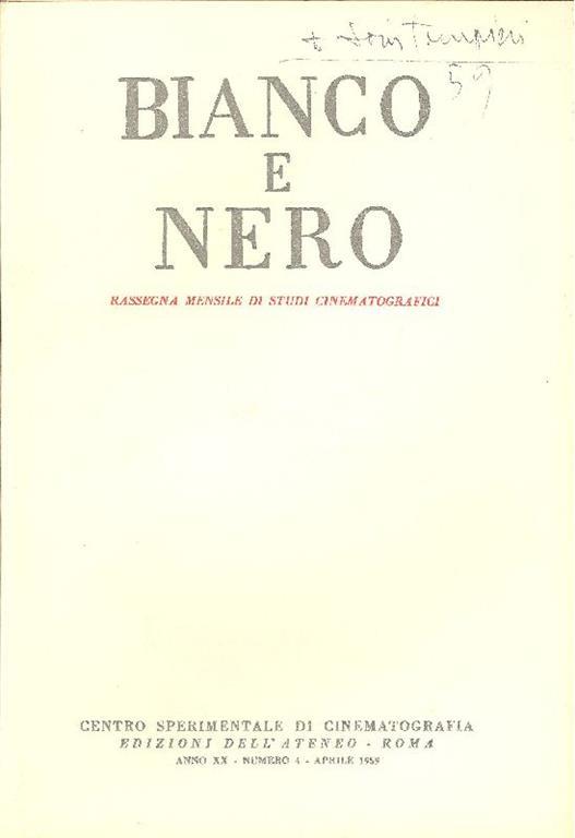 Bianco e Nero. Anno XX, Numero 4, Aprile 1959 - copertina