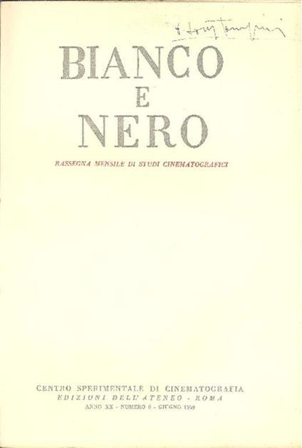 Bianco e Nero. Anno XX, Numero 6, Giugno 1959 - copertina