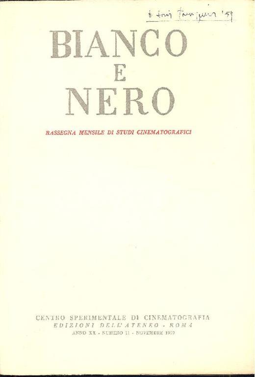 Bianco e Nero. Anno XX, Numero 11, Novembre 1959 - copertina