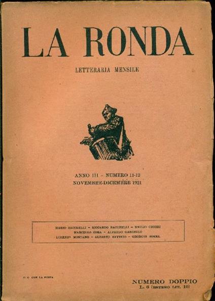 La Ronda Letteraria mensile. Anno III, N. 11-12, Novembre-Dicembre 1921 - copertina