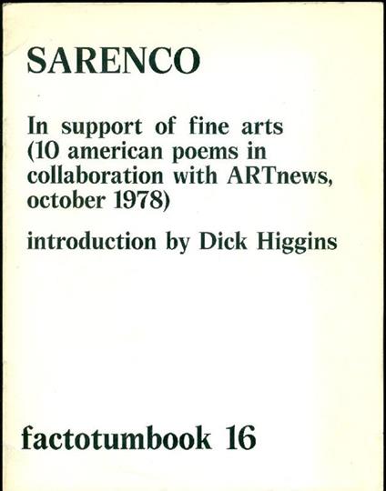 In support of fine arts (10 american poems in collaboration with ARTnews october 1978) - Sarenco - copertina