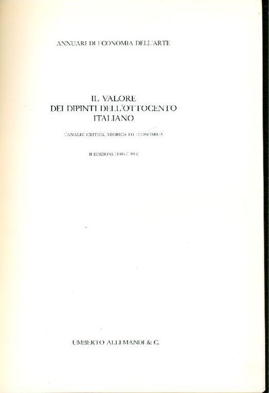 Il valore dei dipinti dell'Ottocento italiano. L'analisi critica, storica ed economica - copertina