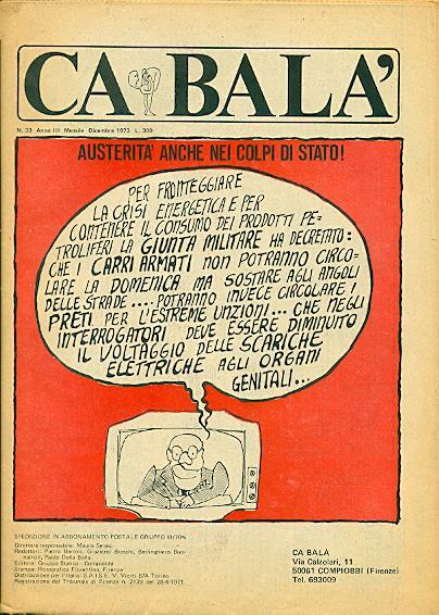 Ca Balà. N.33, Anno III. Mensile Dicembre 1973 - copertina