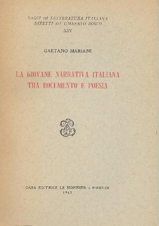 La giovane narrativa italiana tra documento e poesia - Gaetano Mariani - copertina