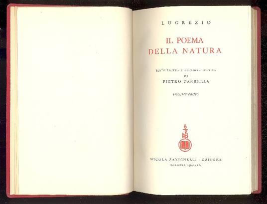 Il poema della natura - Tito Lucrezio Caro - Libro Usato - Zanichelli -  Poet i di Roma | IBS