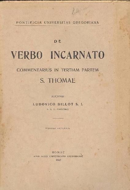 De verbo incarnato - Ludovico Billot - copertina