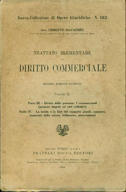 Trattato elementare di diritto commerciale. Volume II - Umberto Navarrini - copertina