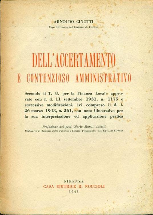 Dell'accertamento e contenzioso amministrativo - Arnoldo Cinotti - copertina