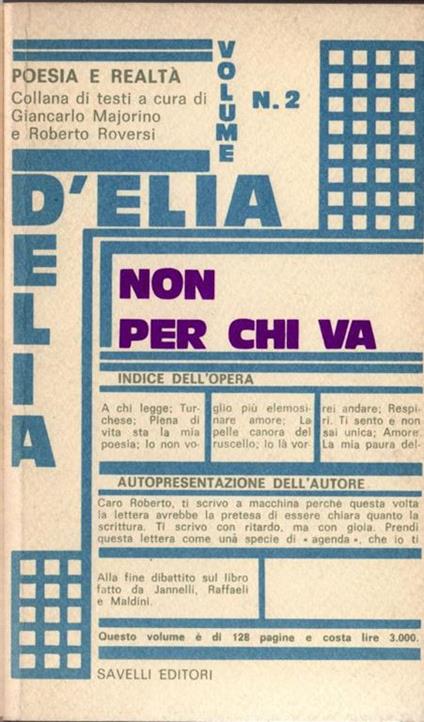 Non per chi va - Gianni D'Elia - copertina