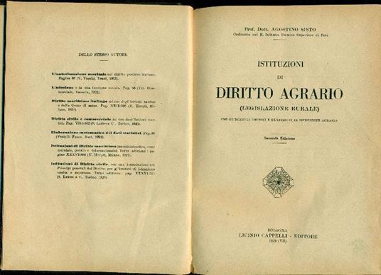 Istituzioni di diritto agrario - Agostino Sisto - copertina