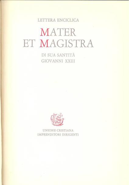 Mater et magistra - Giovanni XXIII - copertina