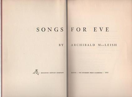 Songs for Eve - Achibald MacLeish - copertina