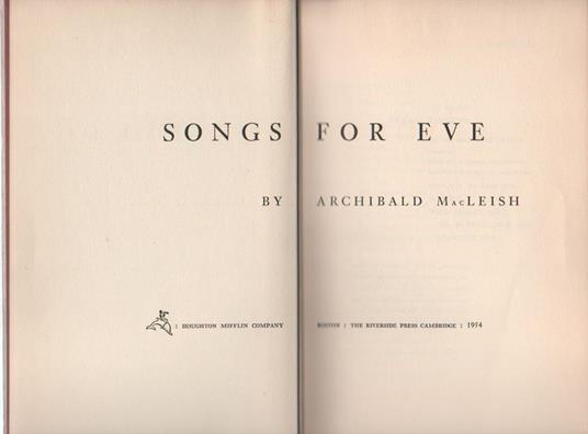 Songs for Eve - Achibald MacLeish - copertina