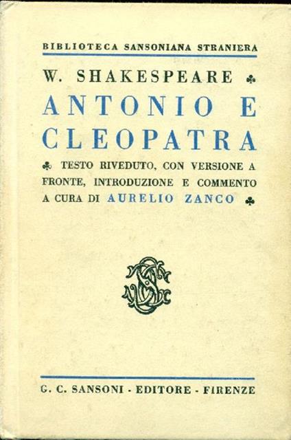 Antonio e Cleopatra - William Shakespeare - copertina