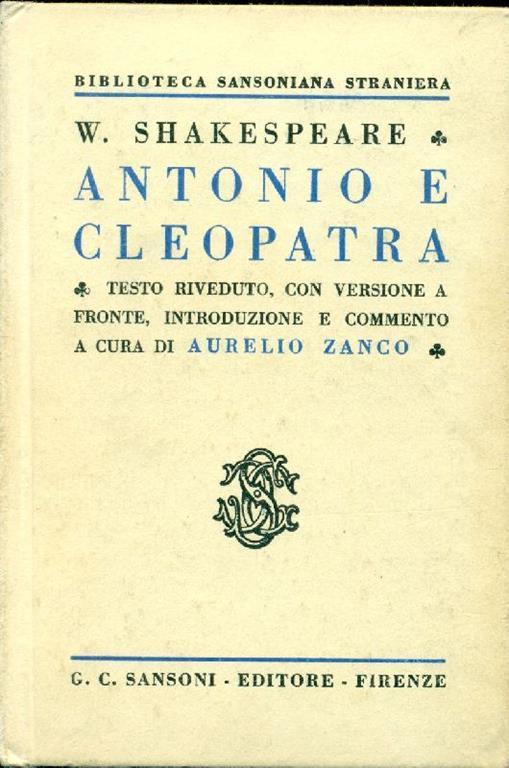 Antonio e Cleopatra - William Shakespeare - copertina