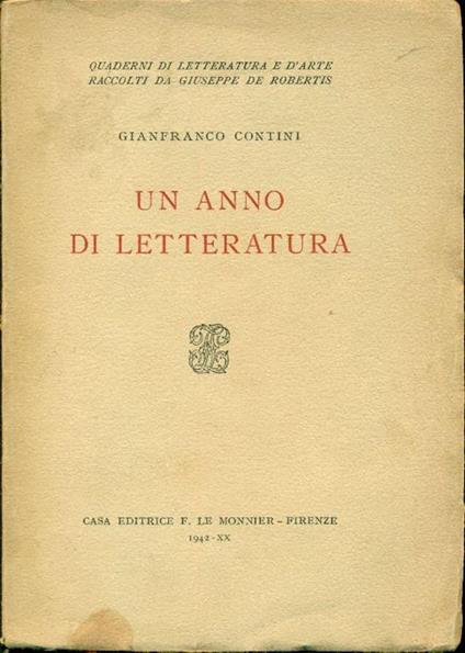 Un anno di letteratura - Gianfranco Contini - copertina