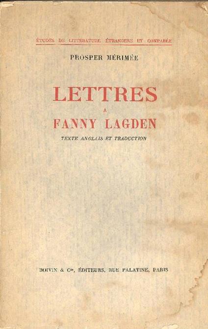 Lettres a Fanny Lagden - Prosper Mérimée - copertina