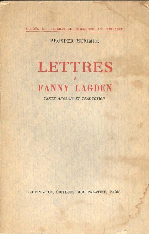 Lettres a Fanny Lagden - Prosper Mérimée - copertina