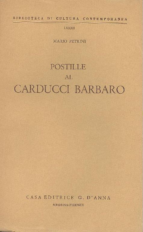 Postille al Carducci barbaro - Mario Petrini - copertina