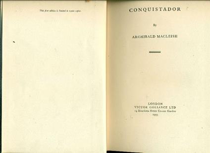 Conquistador - Achibald MacLeish - copertina