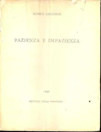 Pazienza e impazienza - Romeo Lucchese - copertina