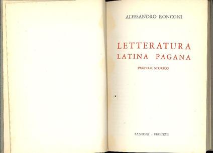 Letteratura latina pagana. Profilo storico - Alessandro Ronconi - copertina