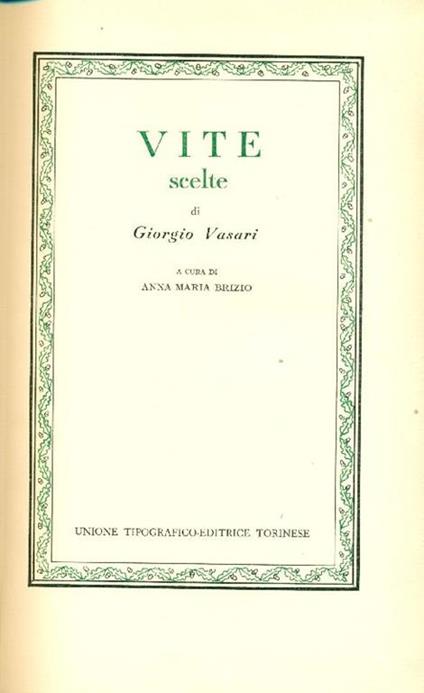 Vite scelte - Giorgio Vasari - copertina