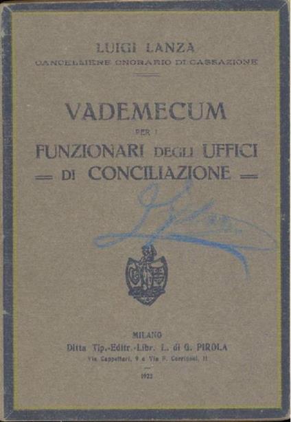 Vademecum per i funzionari degli uffici di conciliazione - Luigi Lanza - copertina