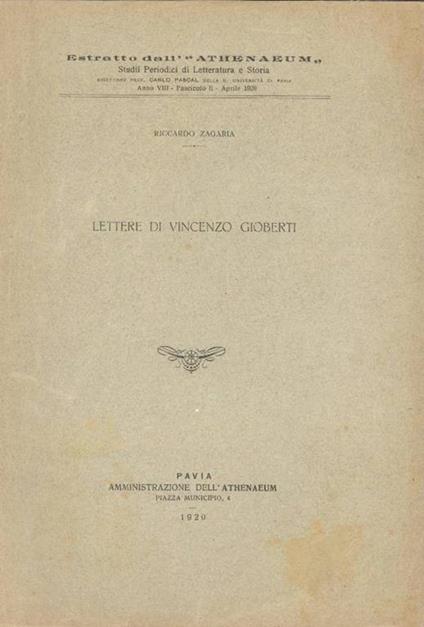 Lettere di Vincenzo Gioberti - Riccardo Zagaria - copertina