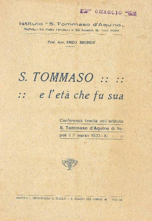 S. Tommaso e l'età che fu sua - Enzo Brundy - copertina