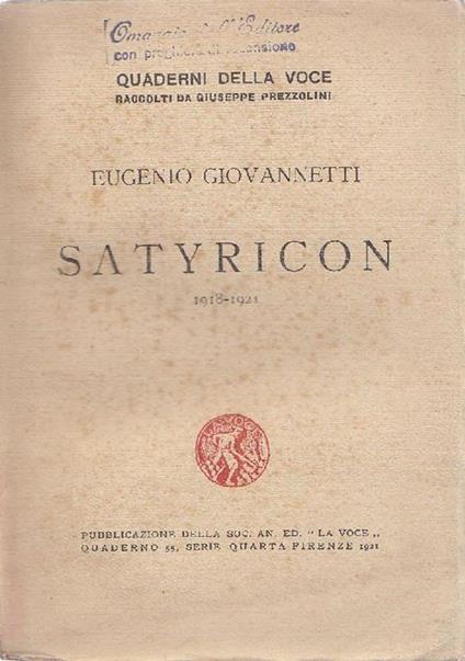 Satyricon 1918-1921 - Eugenio Giovannetti - copertina