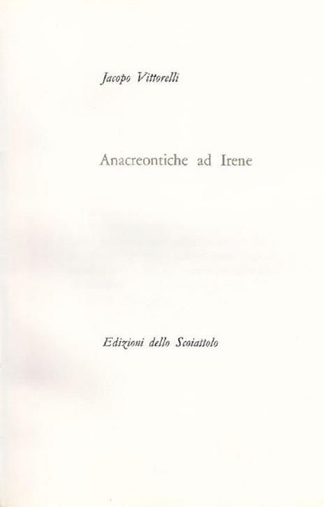 Anacreontiche ad Irene - Jacopo Vittorelli - copertina