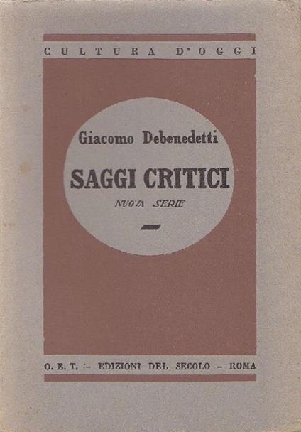 Saggi critici - Giacomo Debenedetti - copertina