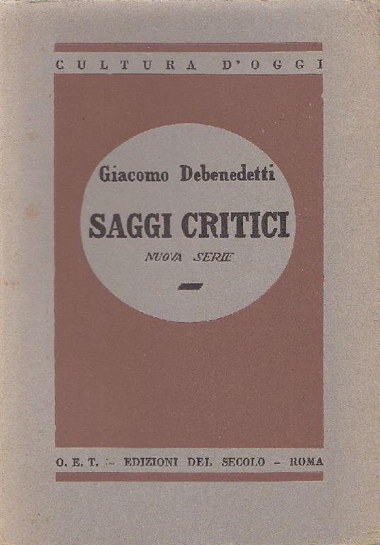 Saggi critici - Giacomo Debenedetti - copertina