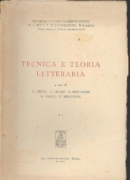 Tecnica e teoria letteraria - Mario Fubini,Giovanni Getto,Bruno Migliorini - copertina