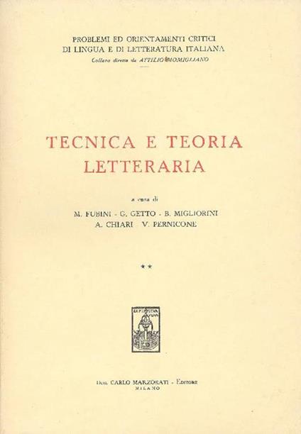 Tecnica e teoria letteraria - Mario Fubini,Giovanni Getto,Bruno Migliorini - copertina