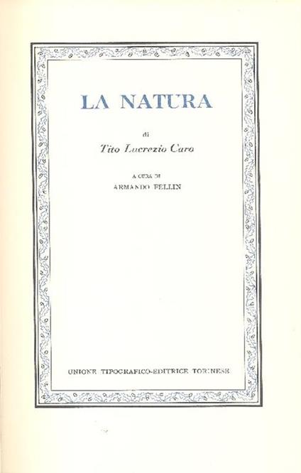 La Natura - Tito Lucrezio Caro - copertina