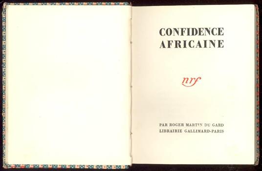 Confidence africaine - Roger Martin du Gard - copertina