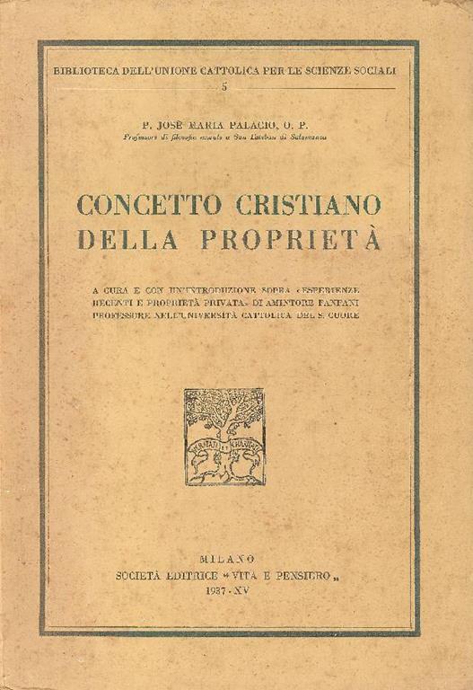 Concetto cristiano della proprietà - José Maria Palacio - copertina