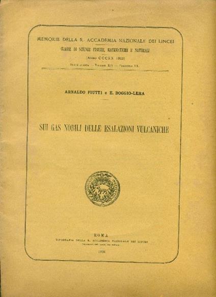 Sui gas nobili delle esalazioni vulcaniche - Arnaldo Piutti - copertina