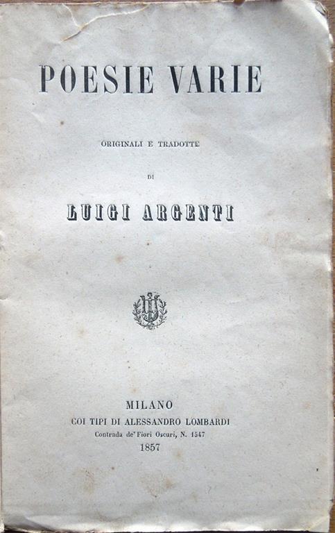 Poesie varie originali e tradotte - Luigi Argenti - copertina