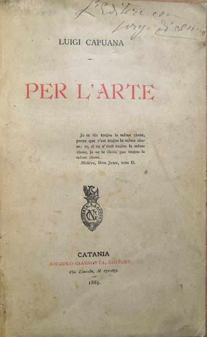 Per l'arte - Luigi Capuana - copertina