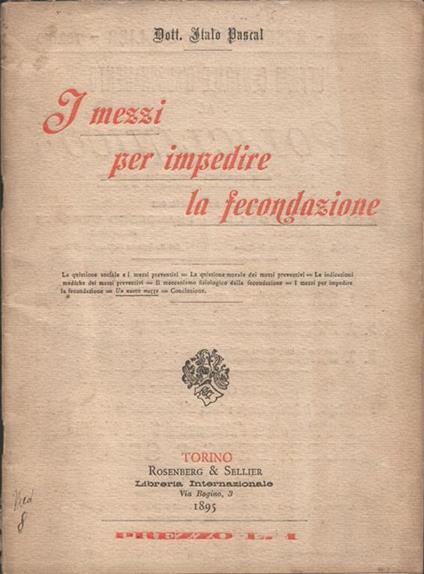 I mezzi preventivi per impedire la fecondazione - Italo Pascal - copertina