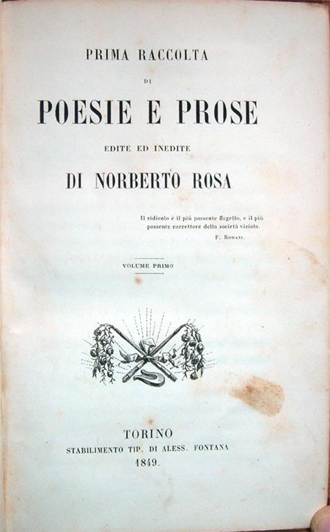 Prima raccolta di poesie e prose edite ed inedite - Norberto Rosa - copertina