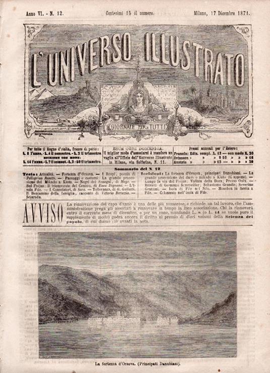 L' Universo Illustrato, giornale per tutti. Anno VI - N. 12, Milano, 17 Dicembre 1871 - copertina