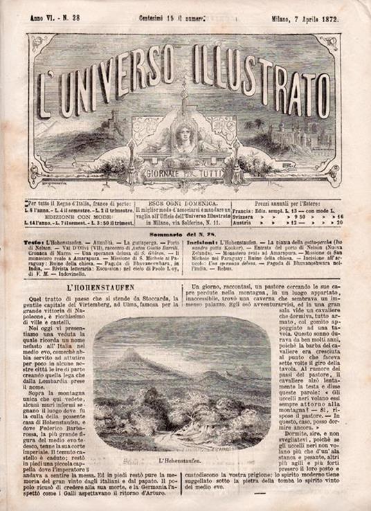 L' Universo Illustrato, giornale per tutti. Anno VI. N. 28, Milano, 7 Aprile 1872 - copertina