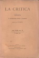 La Critica. Rivista di letteratura, storia e filosofia diretta da B. Croce. Anno XXXIII, fasc. IV. (Terza serie, anno IX, fascicolo IV) 20 luglio 1935